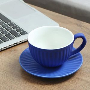 Tazas linda taza de café de cerámica azul con bande