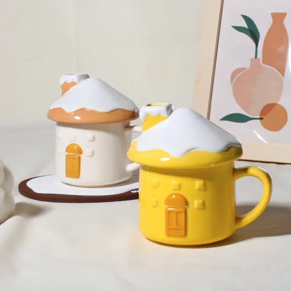 Tasses mignonnes dessin animé en céramique igloo tasse de café créatif modélisation de modélisation du lait avec soucoupe chariot d'anniversaire de Noël cuisine