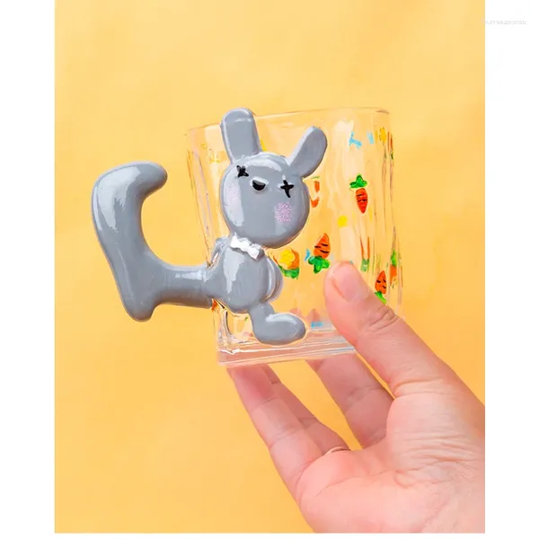 Tazas Taza de vidrio de dibujos animados lindo con asa Anti-escaldaduras Tazas adorables para niños Té con leche Jugo de leche