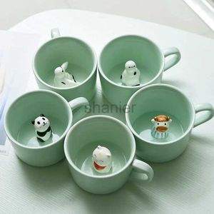 Tasses mignonnes caricatures enfants tasses 3d en céramique d'animaux à eau au lait tasse de tasses (pas de couvercle pas de cuillère) 240417