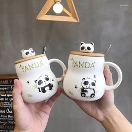 Tasses mignonnes dessin animé Panda Ceramics Tug 400 ml avec couvercle et cuillère café thé à thé de petit déjeuner