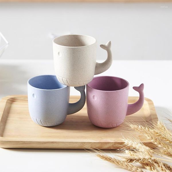 Tasses mignon dessin animé paille de blé gobelet en plastique avec poignée pour eau café lait thé incassable réutilisable tasse à boire enfants adulte