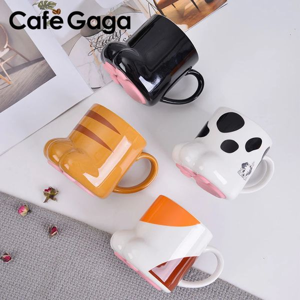 Tasses Mignon chat patte tasse tasse à café dessin animé 3D chat griffe en céramique Drinkware avec couvercle lait petit déjeuner avoine tasse anniversaire cadeaux de noël 231124