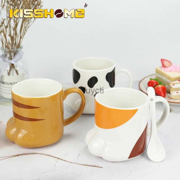 Tasses Mignon chat pattes tasse à café en céramique Drinkware avec couvercle personnalité lait tasse bureau tasse à café avoine petit déjeuner tasse en porcelaine cadeau YQ240109