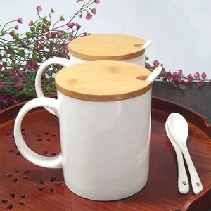 Tasses mignonnes tasse en céramique petit déjeuner café lait avec couvercle en bois cuillère bureau à domicile boire couple cadeau