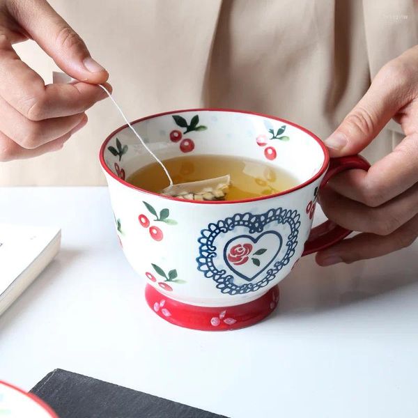 Tasses mignonnes cerises fille coeur en céramique d'eau tasse de ménage créatif peint à la main