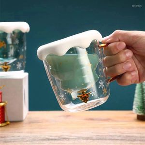 Mokken Leuke Kerst Koffiemok Dubbel Glas 3D Boom Cup Geïsoleerde Glazen Melk Thee Espresso 300ML Kerstcadeaus