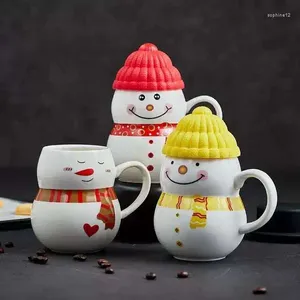 Tasses mignonnes Christmas Snowman Ceramic Mug Creative Cartoon Water tasse avec le couvercle Coud Porcelaine Café XTMAS Cadeau pour les enfants