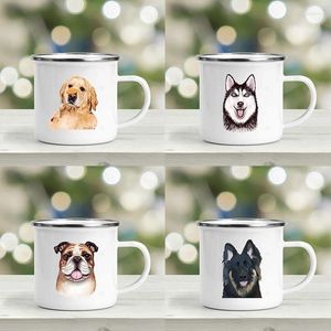 Mokken Leuke Honden Gedrukt Emaille Creatieve Koffie Waterbekers Melk Drinken Cup Camping Wandelen Handvat Drinkware Cadeau voor vriend Kid