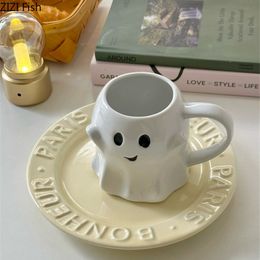 Mokken Leuke Ghost Water Cup Creatieve Keramische Mok Afternoon Tea Coffee Cup Ontbijt Melk Cup Huishoudelijke Drinkset Halloween Cadeau 230905