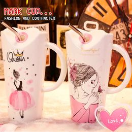 Mokken Leuke Meisje Keramische Cup 450ml Porseleinen Koffiemok met Stro Vrouwen Thuis Melk Thee Sap Kopjes Verjaardagscadeau 231122