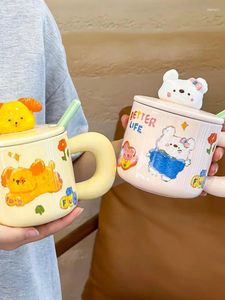 Tasses Mignon Fille Coeur Dessin Animé Fleur Tasse Tasse En Céramique Maison Pour Enfants Eau Thermique Avec Couvercle Café