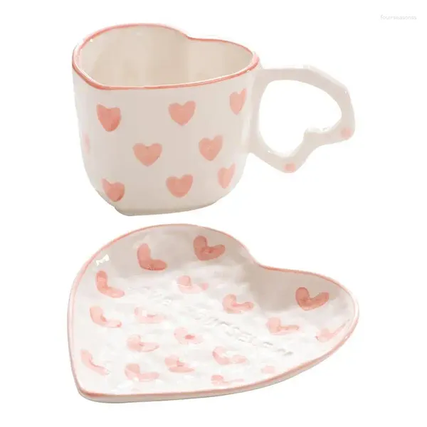 Tasses Mignon Coeur Tasse Café En Céramique Tasse À Thé Soucoupe Cadeaux Ensemble Pour Fiançailles Coloré Design Romantique Parfait Mariage Décor À La Maison