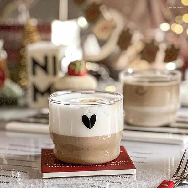 Tasses mignonnes de petits coeurs en verre tasse empilée tasse pour café latte lait froid et boissons maison bol à dessert transparent thé