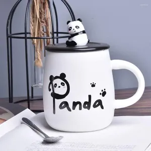 Mokken Schattige Panda Mok Keramische koffiekop met 3D-deksel Lepel Kantoor Thuis Paar Ontbijt Melkdrank Vakantiegeschenken Drinkwaren