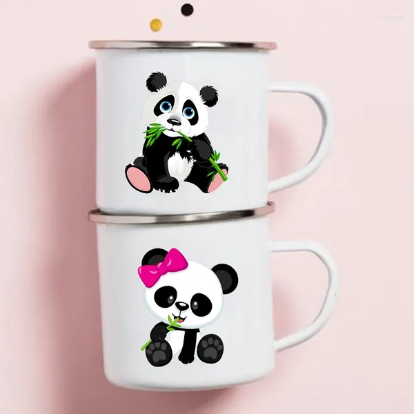Tazas lindas tazas de esmalte con estampado de panda