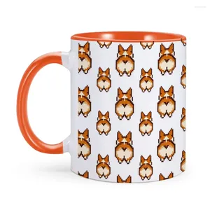 Tazas Lindo Pixel Corgi Patrón Cerámica Camping Taza 11oz Taza de té Amante de los perros Regalo de café de cumpleaños Pembroke Propietario galés