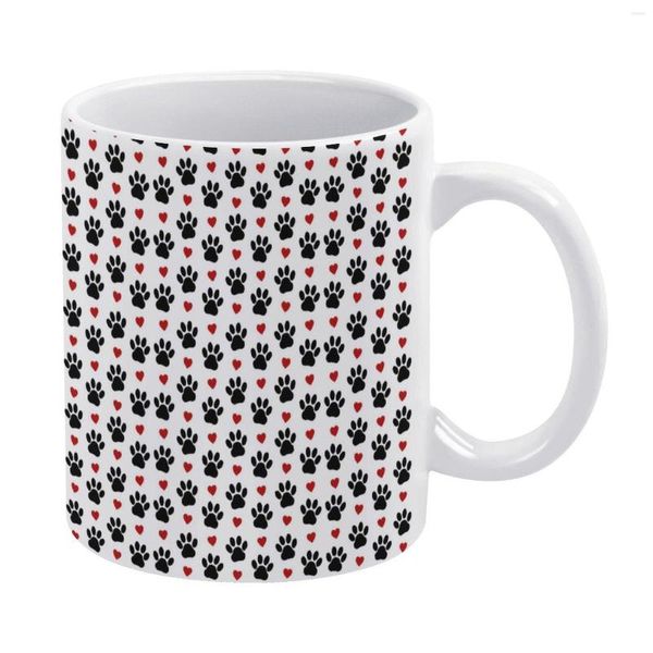 Tazas Cute Red Heart Mug Black Paws Print Cerámica Regalo Venta al por mayor Tazas estéticas