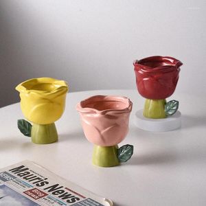 Tasses Forme mignonne de tasses à café roses Bol de coeur rétro pour le thé de l'après-midi Kawaii Tasse Set Décoration de table en céramique