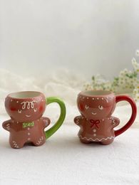 Tasses mignonnes à salir pures dessinées à la main sous glaçure en pain d'épice en forme de garçon fille tasse couple enfants