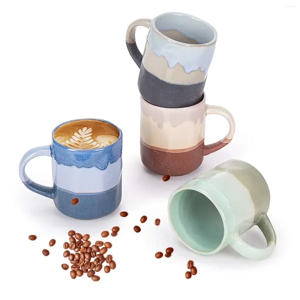 Tasses Cutiset 15 onces de lave en céramique émaillée unique allant au micro-ondes et au four tasse à café ensemble de 4 multicolores