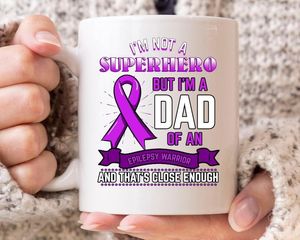 Tasses papa d'un guerrier épilepsie tasse mignonne tasse de café de sensibilisation au jour violet pour combattant et cadeau de soutien