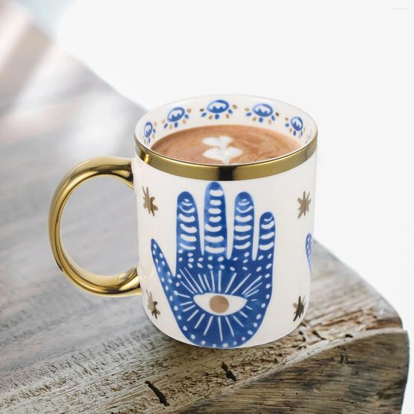 Tazas de cerámica decorativa taza de cerámica turca manejan la taza de leche estilo agua malvada ojo