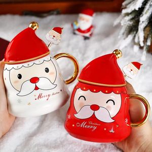 Tasses conception en céramique santa claus figurines tasse avec couples de couvercle du bureau de Noël maison lait millier