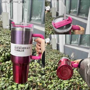 Tasses DHL Nouveau Black Chroma Chocolate Gold Quencher H2.0 Cosmo Pink 40oz Gobelets en acier inoxydable avec poignée, couvercle et paille, bouteilles d'eau rouge 1 0313 Q240322