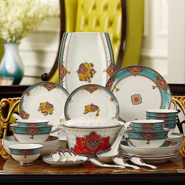 Tasses à plat set ménage 10 manger des bols européens de table de la Chine de la Chine micro-ondes céramique et baguettes en céramique et baguettes