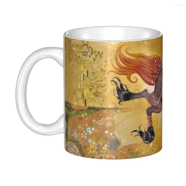 Tasses bricolage Gustav Klimt chevaux de course en céramique personnalisé larmes d'or et baiser tasses à café cadeau créatif