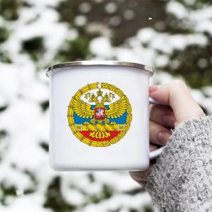 Tasses bricolage emblème national russe tasse en émail VKS café 11oz amusant thé en céramique poignée de cacao boisson en éventail