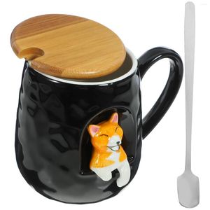 Tasses chien tasse d'eau en céramique tasse de lait café de bureau à domicile avec couvercle cuillère dessin animé