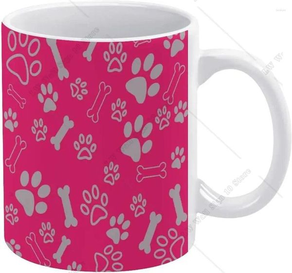 Tasses pattes de chien et motif d'os tasse à café en céramique blanche motifs imprimés tasses à thé avec poignée 330 ml pour hommes femmes cadeau