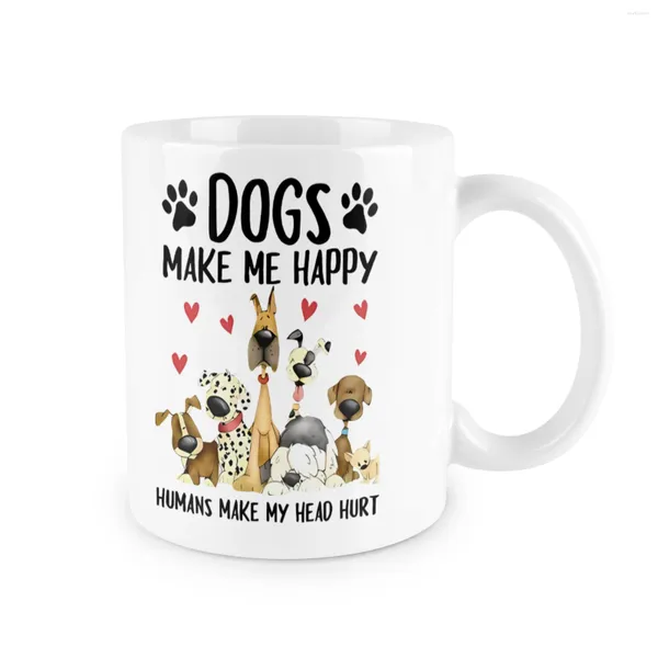 Tasses chiens me rendent heureux les humains ma tête me blesse en céramique tasse de café pour un ami de collègue cadeau de lait de collège unique mug11oz