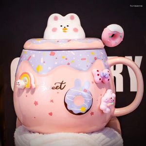 Mokken donut mok met deksel lepel lepel hoogwaardige meisje koffie Coffee Cup Office student schattig keramisch meisje.