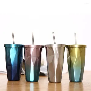 Tasses doubles 304 tasse en acier inoxydable avec café de glace à la paille