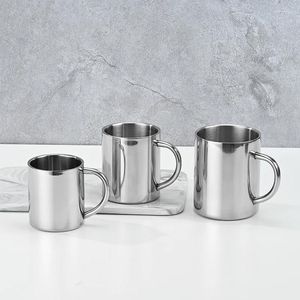 Tasses à double couche 304 Cadre de voyage en acier inoxydable Tasse de café en plein air tasses à thé portable avec poignée pour école de restauration à domicile