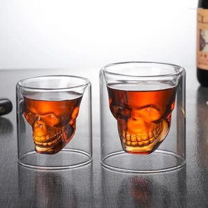 Tasses à double couche transparente crâne à tête de café tasse en cristal en verre pour le bar club club whisky tequila wine vodka et bière
