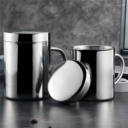 Tazas Taza de café de acero inoxidable 304 de doble pared con tapa, taza portátil aislada, vaso de viaje, jarra, tazas de té de leche, agua de oficina