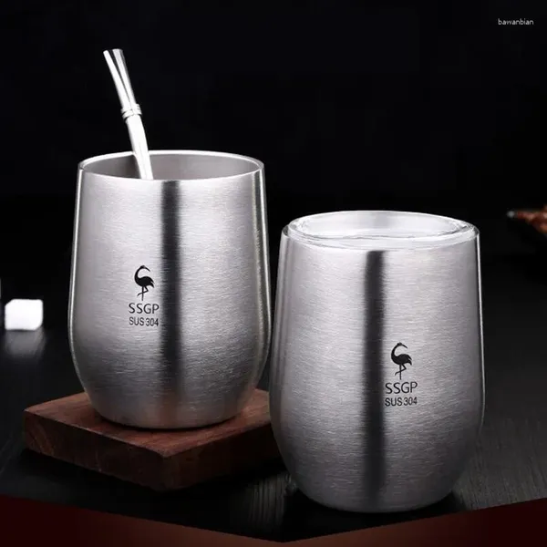 Tasses Double mur 304 tasse en acier inoxydable avec couvercle résistant à la chaleur portable yerba compagnon de thé paille de tasse et brosser le café