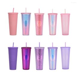 Tasses doubles mur 710 ml 24oz noctulucence en plastique diamant tulert bling paille clouted tasse froide sans logo ab couleur