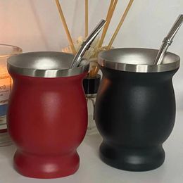 Tazas de doble pared de 8 oz de acero inoxidable Bombillas Yerba Mate Taza de té Aislamiento Calabaza Juego de paja Utensilios de cocina