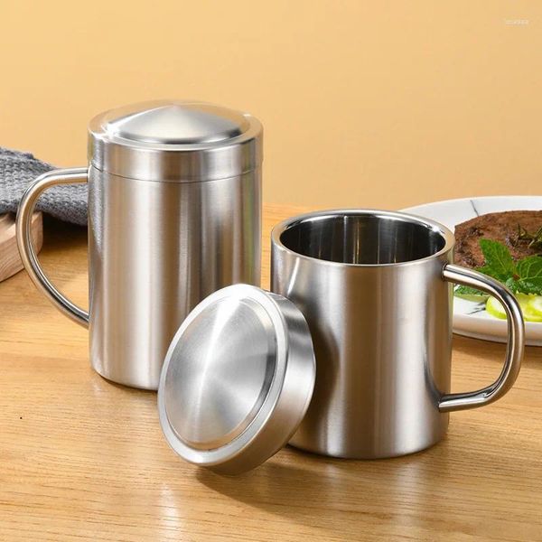 Tazas Taza de café antiescaldado de doble pared Taza de beber de cerveza de acero inoxidable aislada Viaje Camping Tazas de agua de té portátiles con tapa