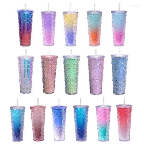 Tasses à double paroi DIY 710 24oz en plastique avec écailles de poisson, gobelet sans logo