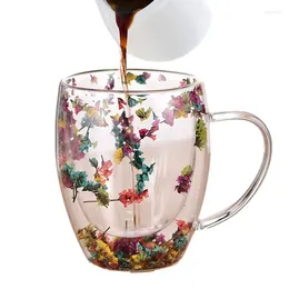 Tasses Tasse en verre à double paroi véritable fleur conque Flash remplissage tasse à café isolée avec poignée expresso lait cadeau créatif cuisine