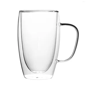 Tasses en verre à double paroi vertes de boissons résistantes à la chaleur avec poignée pour lait latte bière