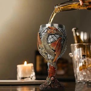 Mokken Dragon Wine Goblet Roestvrij staal Drinking Cup Medieval Dragons Beer Creative Gobets Gift voor het verzamelen van feestdag dagelijks