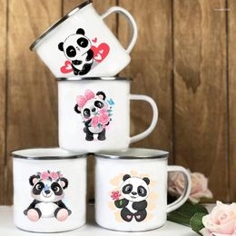 Tasses boisson Dessert petit déjeuner lait tasses enfant fleur Panda imprimé créatif émail eau tasse poignée tasse cadeaux d'anniversaire pour enfants