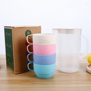 Mokken Drinking Cup Set Kettle draagbare picknick -delen herbruikbare Eco -vriendelijk plastic biologisch afbreekbare tarwestro